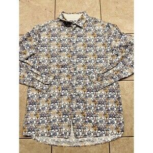 Rock Roll-N-Soul Shirt Mens XXL White Blue Floral Long Sleeve Button Down